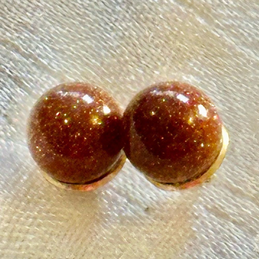 Vintage Sparkly Amber Ball Gold Tone Stud Earrings‎